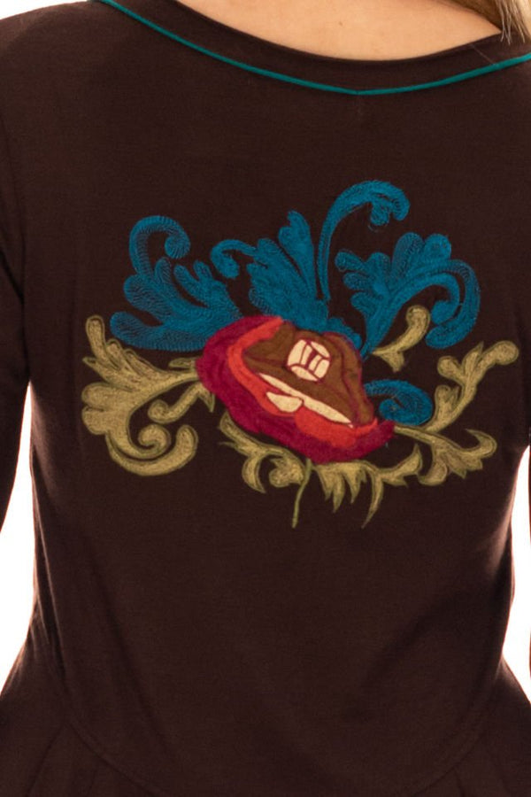 Rochie maro cu broderie florala Mărime S-M