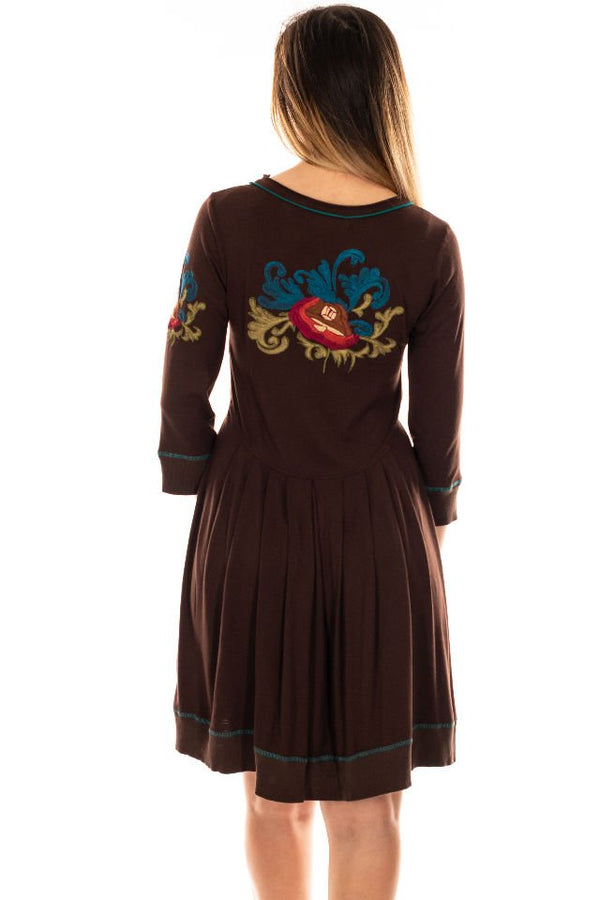 Rochie maro cu broderie florala Mărime S-M