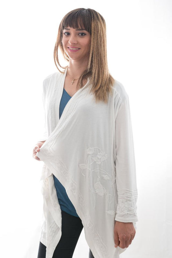 Cardigan Alb Cu Broderie Florala Marime S-M