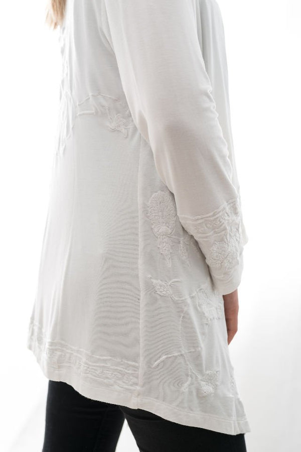 Cardigan Alb Cu Broderie Florala Marime S-M