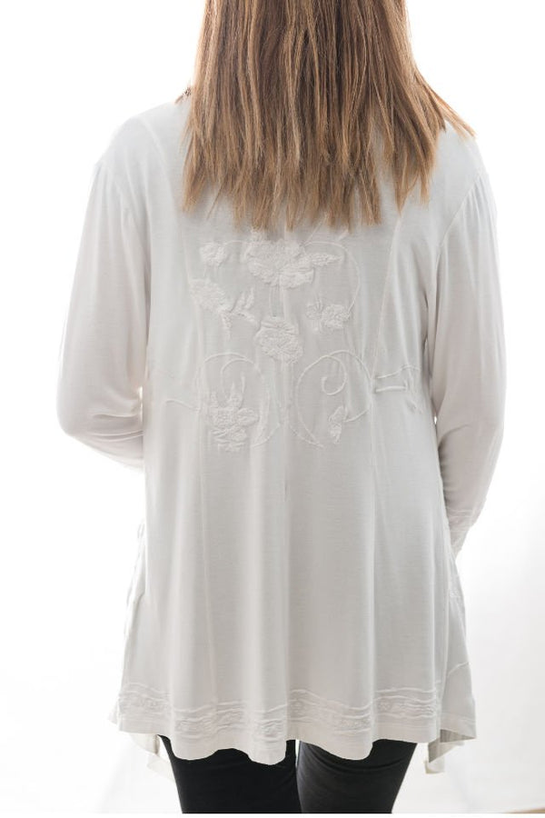 Cardigan Alb Cu Broderie Florala Marime S-M