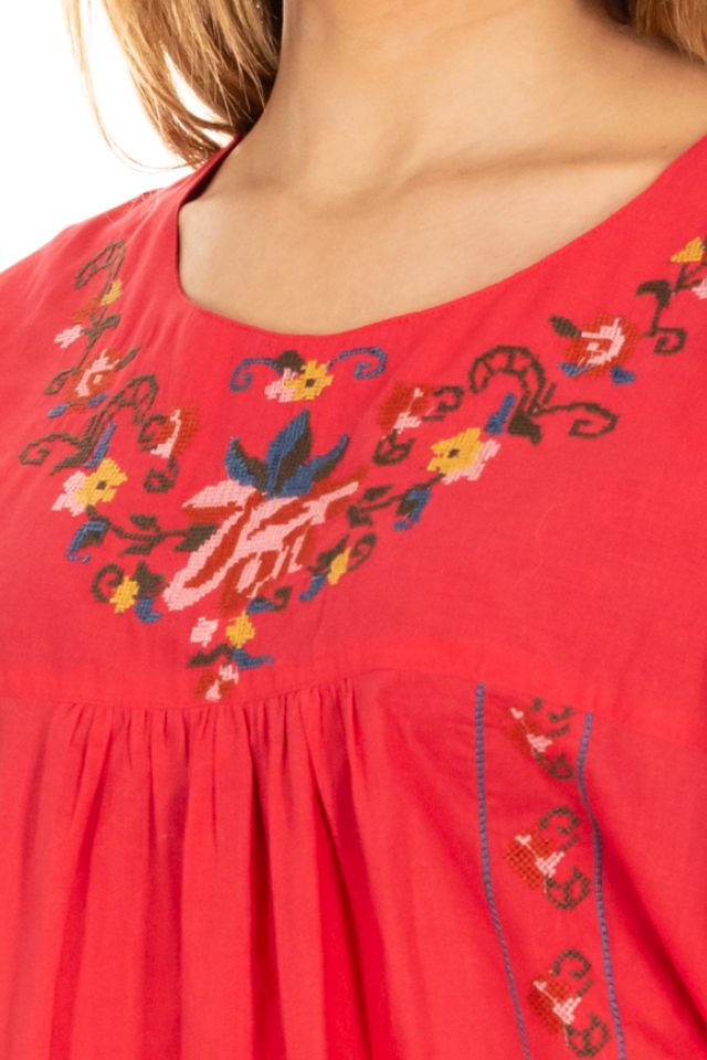 Bluză rosu corai cu broderie, Mărime M