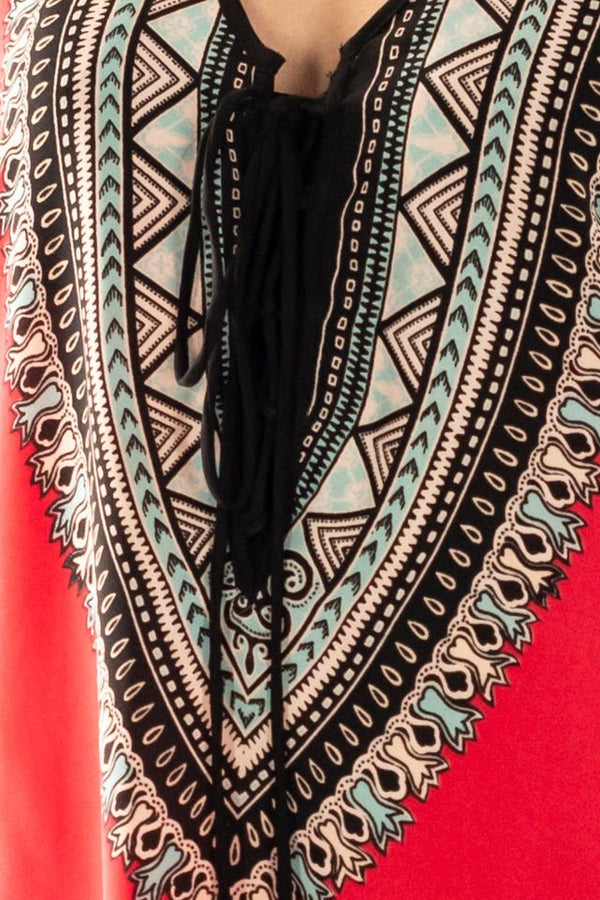 Rochie rosie cu imprimeu oriental, Marime M-L