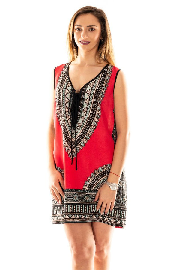 Rochie rosie cu imprimeu oriental, Marime M-L