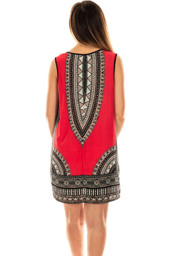 Rochie rosie cu imprimeu oriental, Marime M-L