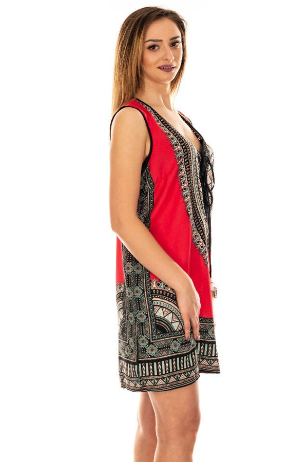 Rochie rosie cu imprimeu oriental, Marime M-L