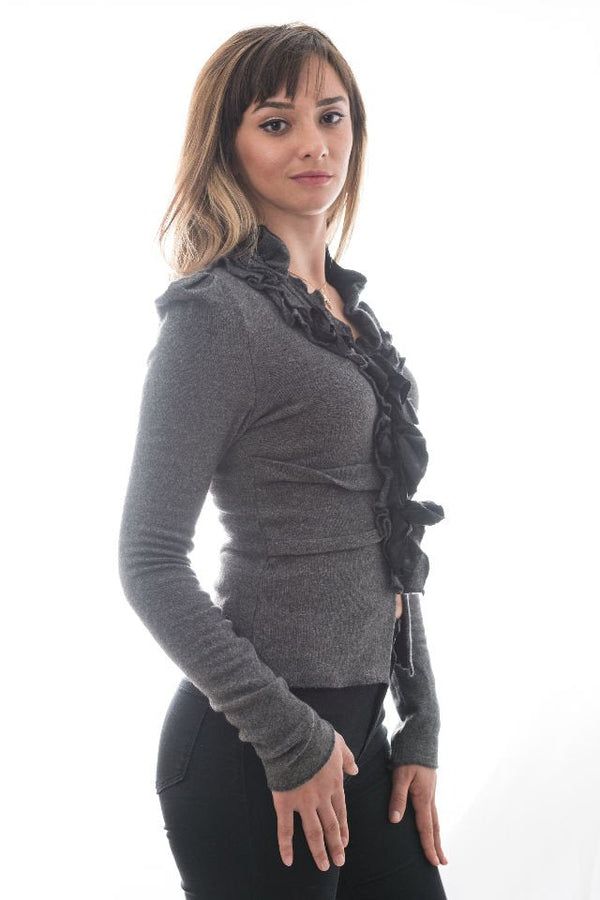 Pulover Gri Cu Volane Marime S