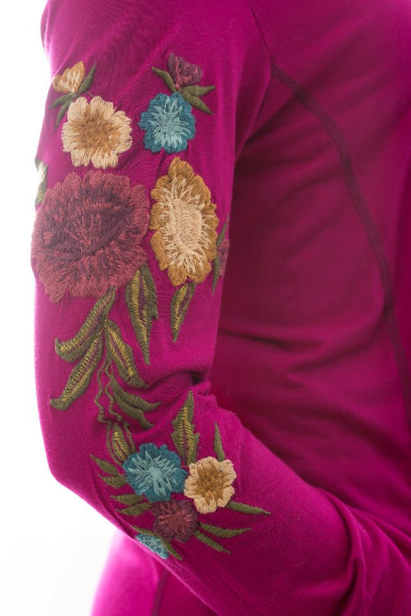 Bluză Ciclam Cu Broderie Florala Mărime M-L