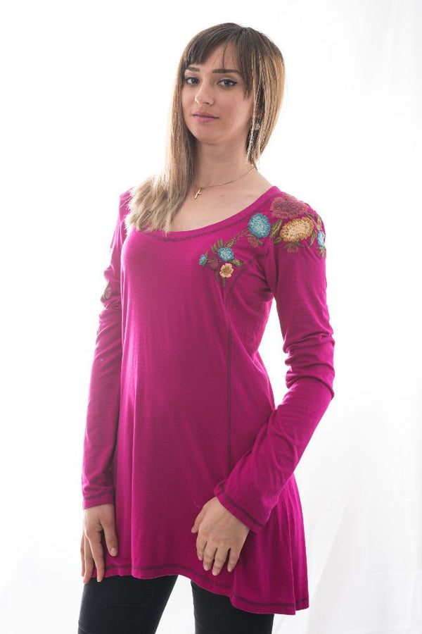 Bluză Ciclam Cu Broderie Florala Mărime M-L