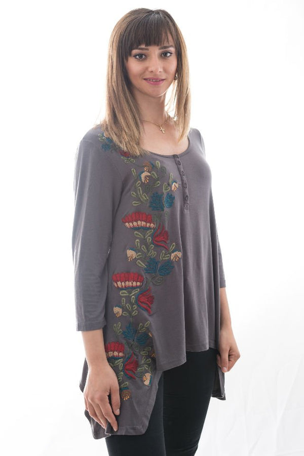 Bluza gri cu broderie bleo, Cara, marime M