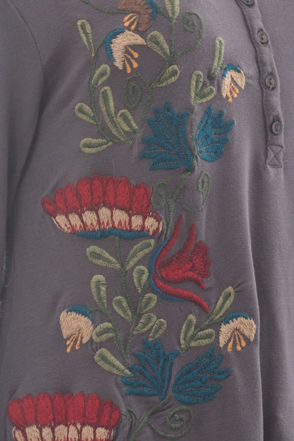 Bluză Gri Cu Broderie Laterala Mărime S-M