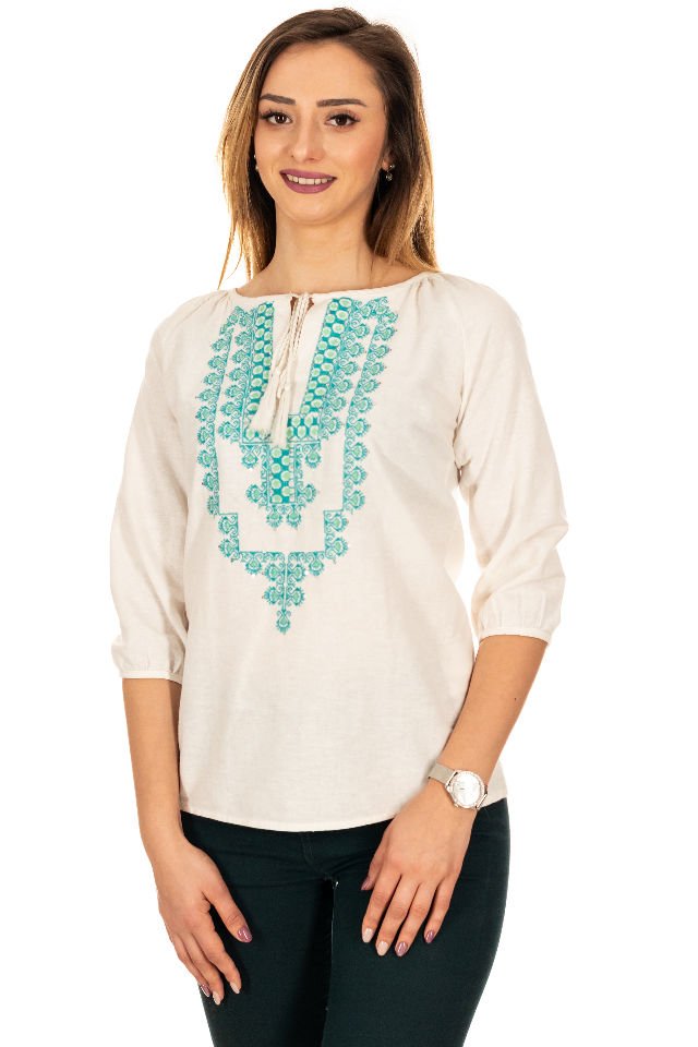 Bluza tip ie cu broderie verde