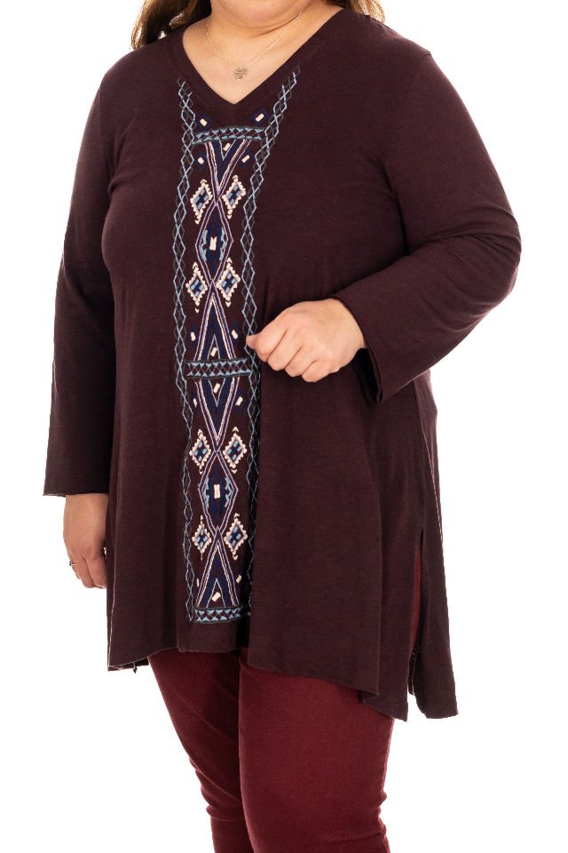 Bluza maro roscat cu broderie, Marime XL