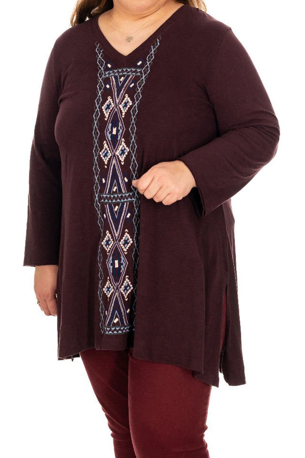 Bluza maro roscat cu broderie, Marime XL