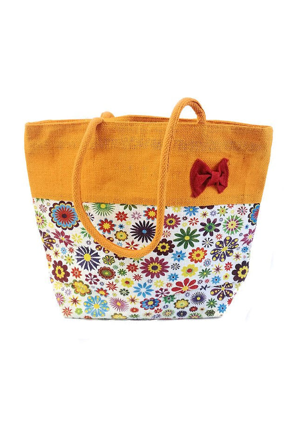 Geanta de iuta galben floral