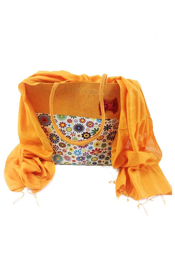 Geanta de iuta galben floral