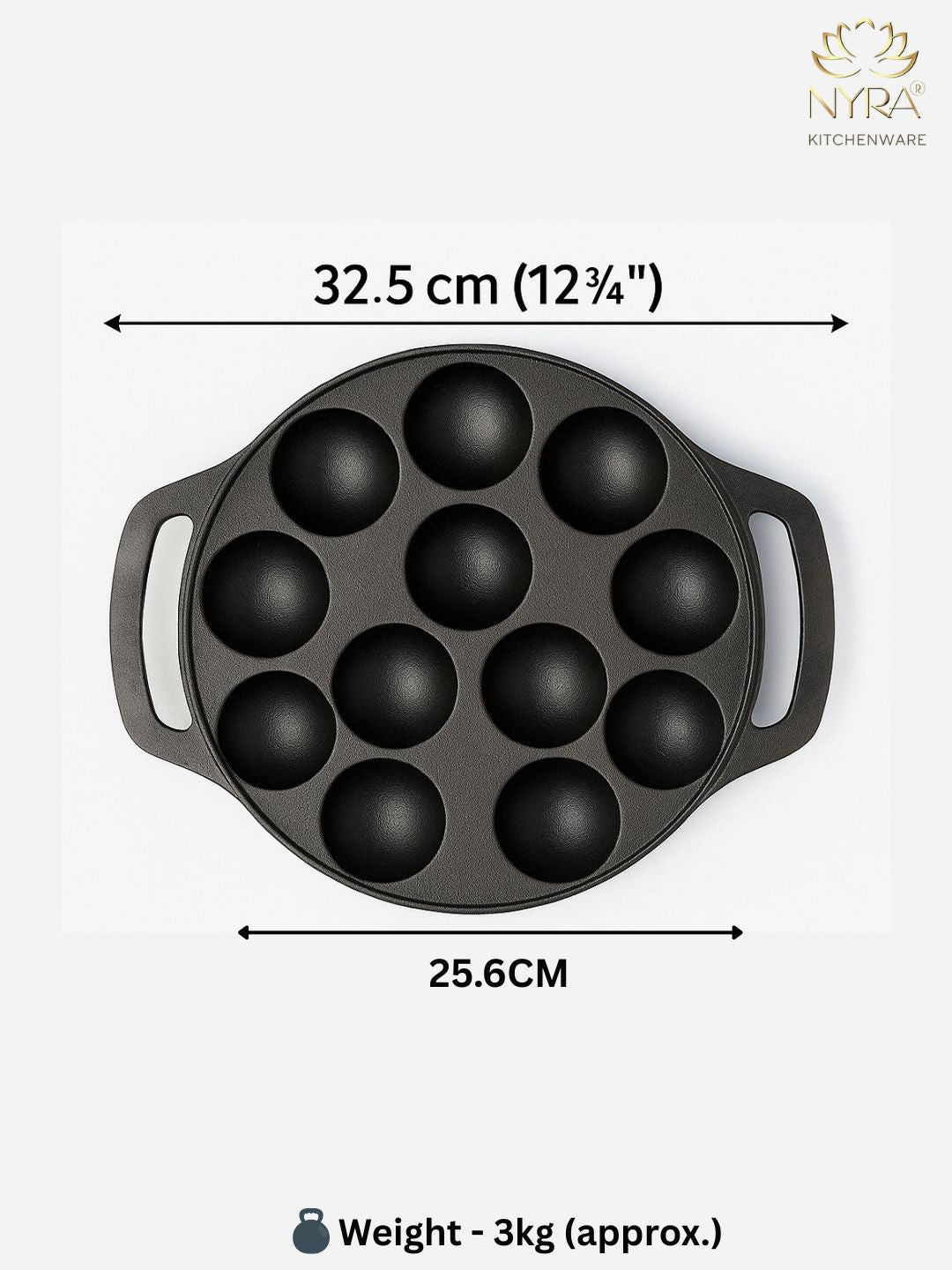 Dimensions of Cast Iron Appam Pan

