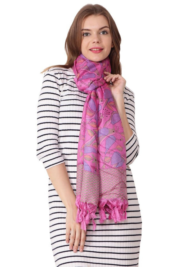 Eșarfă Cara, Mătase naturala tussar, roz, marime universala