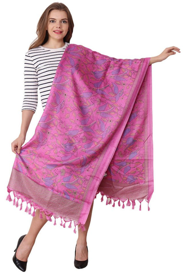 Eșarfă Cara, Mătase naturala tussar, roz, marime universala