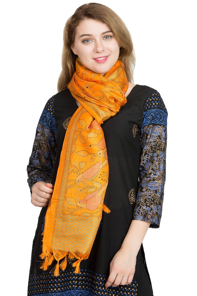 Esarfa Cara, Matase naturala tussar, orange, Marime universala