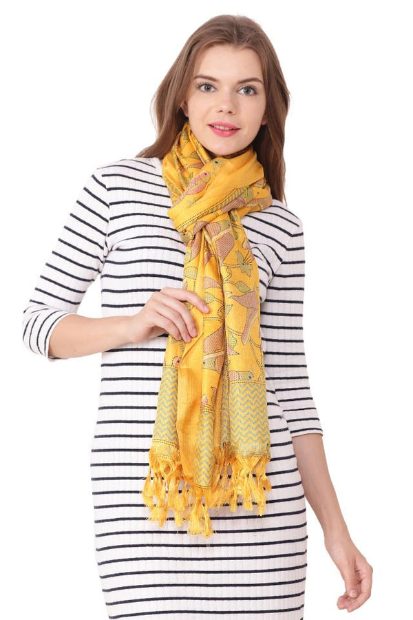 Esarfa-Sal Cara, de matase naturala Tussar, culoare galben 