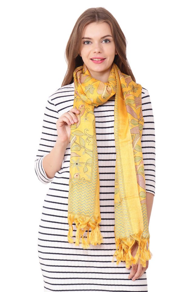 Esarfa-Sal Cara, de matase naturala Tussar, culoare galben 