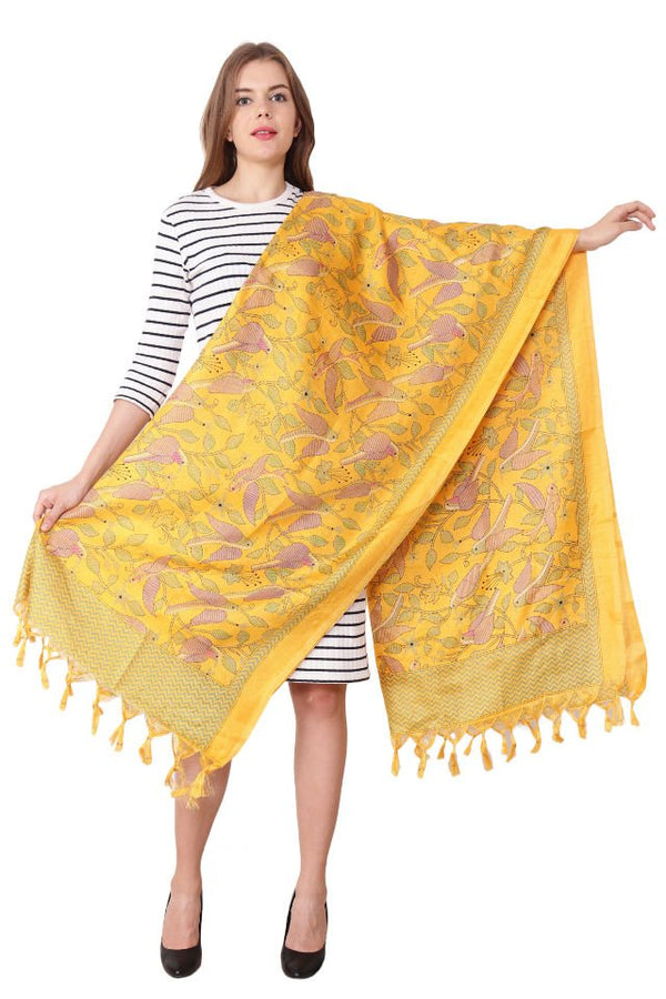 Esarfa-Sal Cara, de matase naturala Tussar, culoare galben 