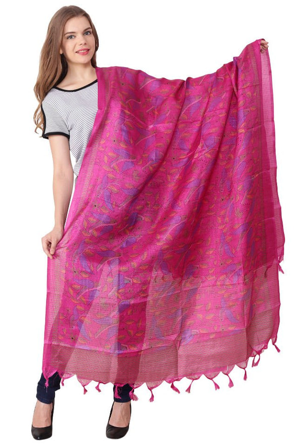 Eșarfă Cara, Mătase naturala tussar, roz siclam, marime universala