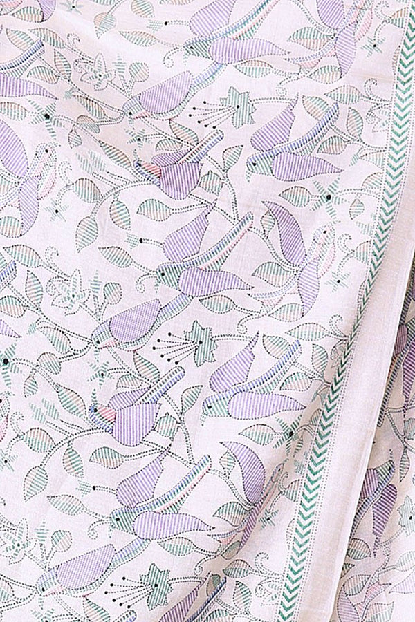 Eșarfă Cara, Mătase naturala tussar, crem lila, marime universala