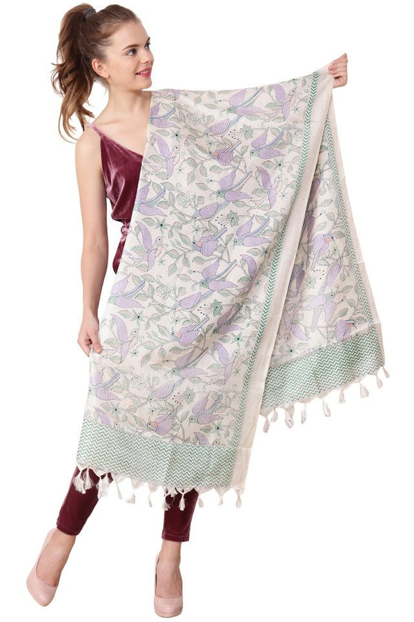 Eșarfă Cara, Mătase naturala tussar, crem lila, marime universala