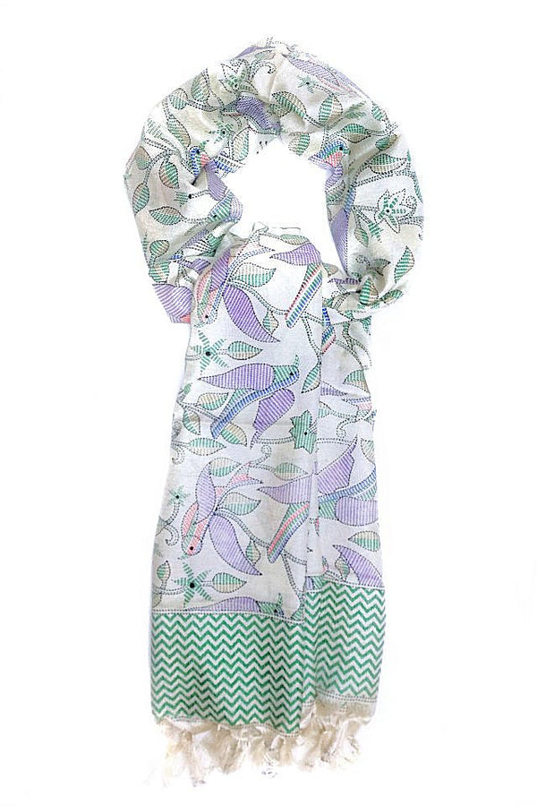 Eșarfă Cara, Mătase naturala tussar, crem lila, marime universala