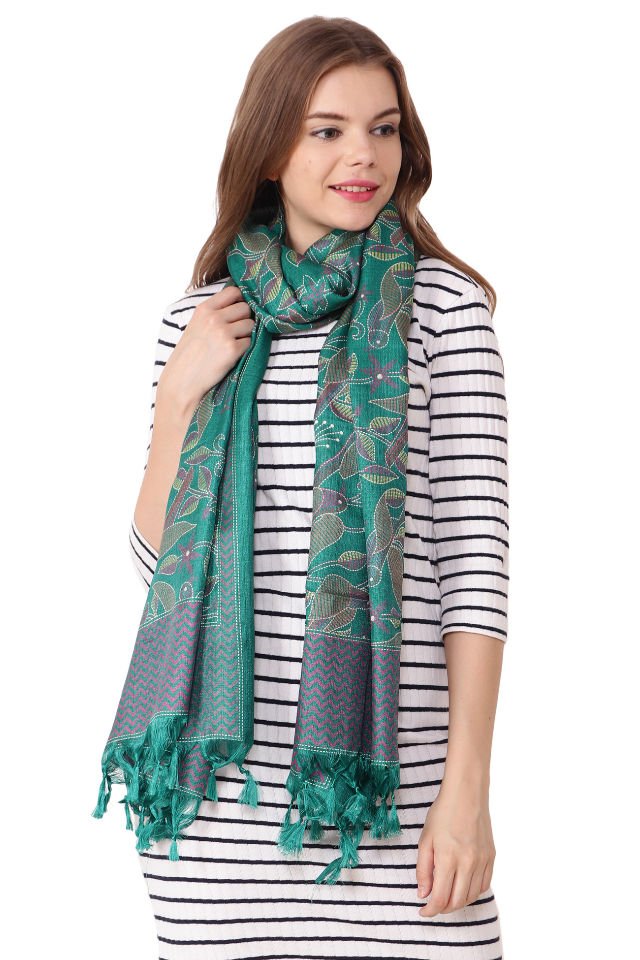 Esarfa Cara, Matase naturala tussar, verde, Marime universala