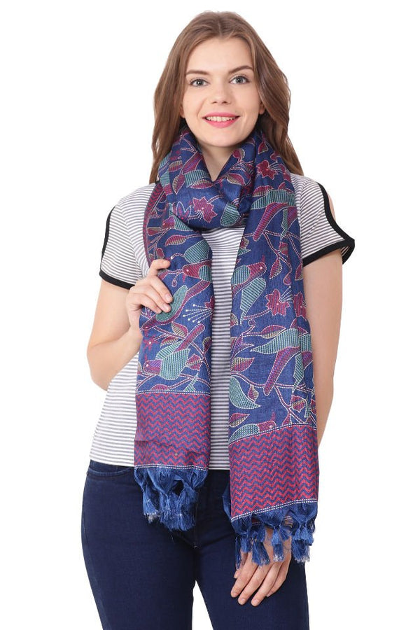 Eșarfă Cara, Mătase naturala tussar, albastru, marime universala