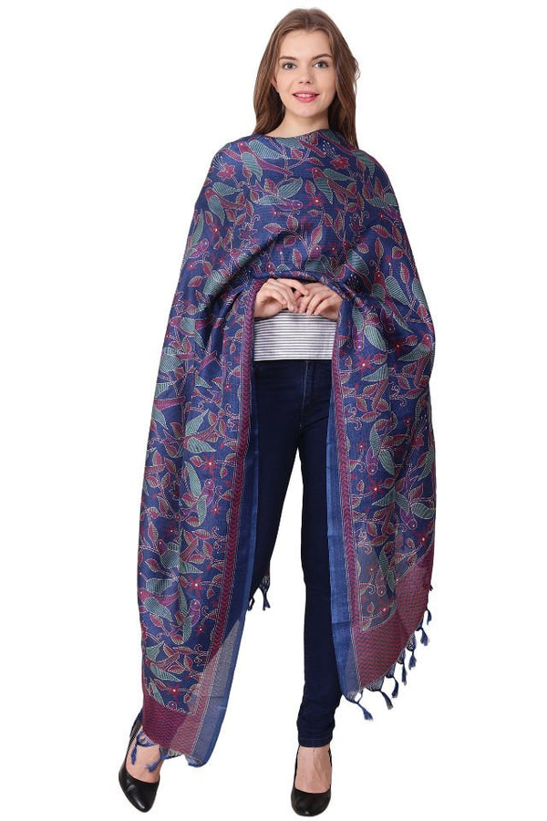 Eșarfă Cara, Mătase naturala tussar, albastru, marime universala