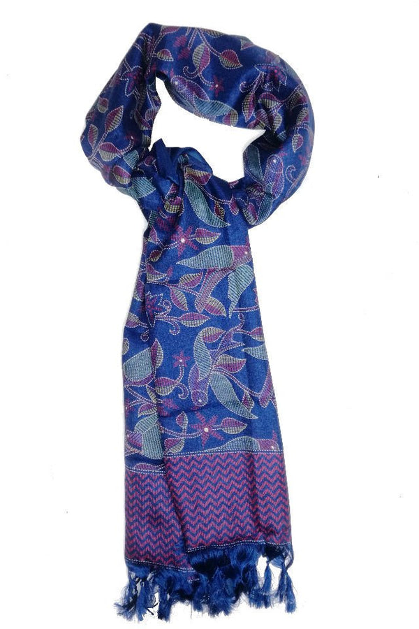 Eșarfă Cara, Mătase naturala tussar, albastru, marime universala