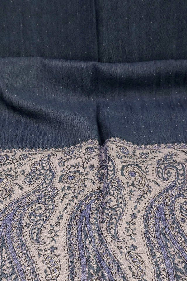 Eșarfă Cașmir reversibilă Paisley negru-bej oriental floral India