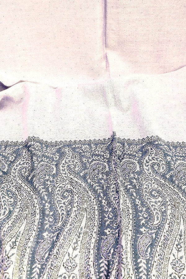 Eșarfă Cașmir reversibilă Paisley negru-bej oriental floral India