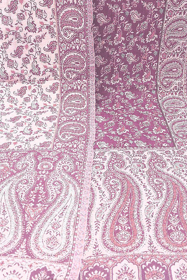 Esarfa reversibila Paisley oriental floral India lila-bej