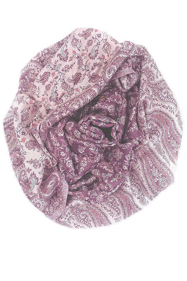 Esarfa reversibila Paisley oriental floral India lila-bej
