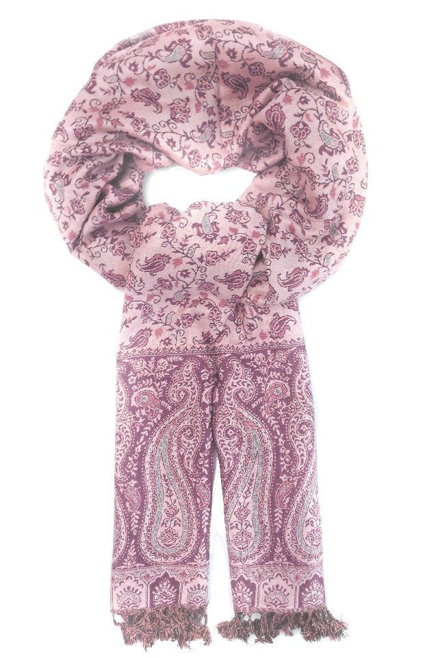 Esarfa reversibila Paisley oriental floral India lila-bej