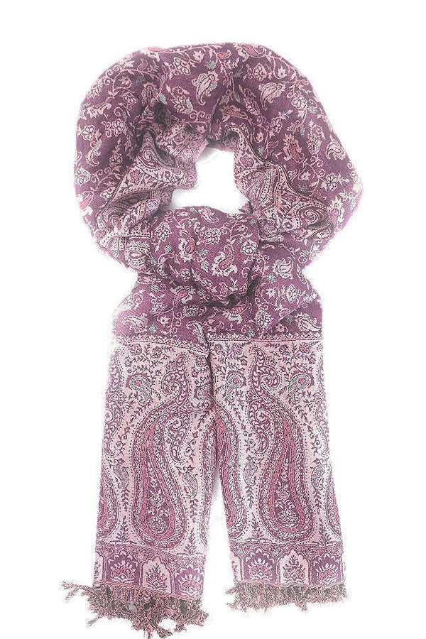 Esarfa reversibila Paisley oriental floral India lila-bej