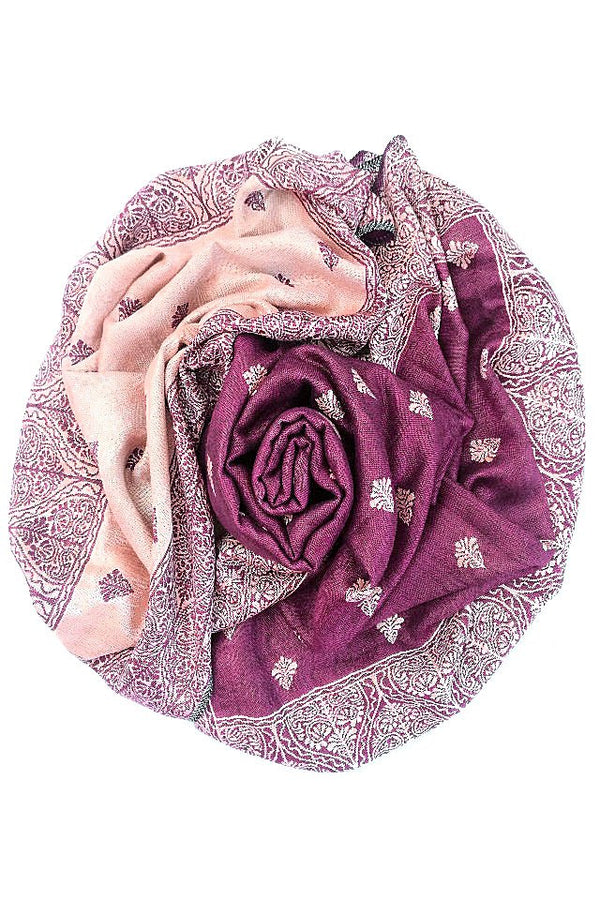 Eșarfă reversibilă mov-burgundy Paisley oriental floral India