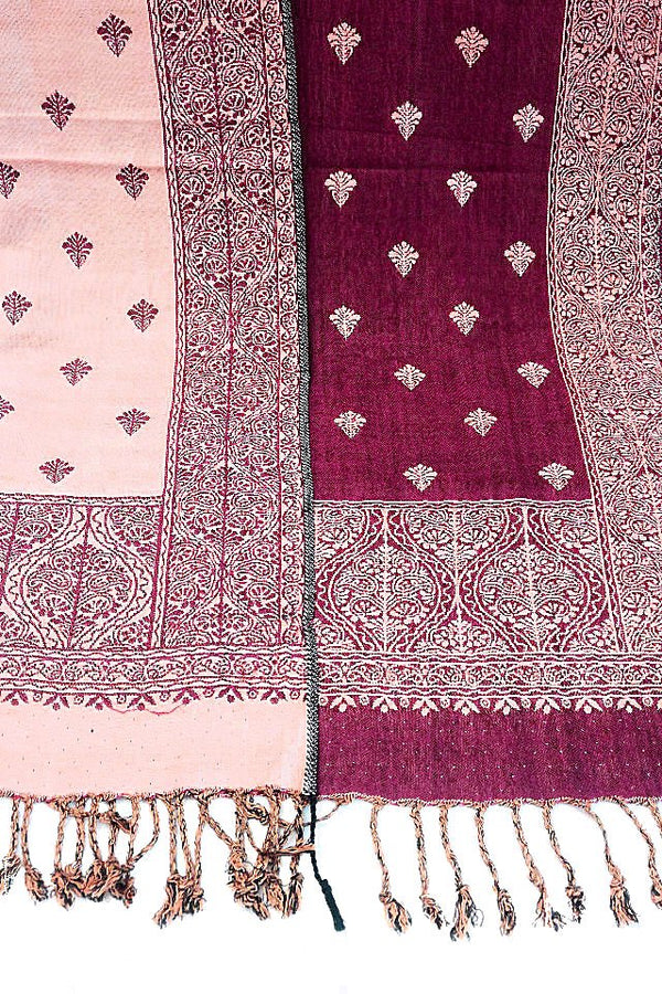 Eșarfă reversibilă mov-burgundy Paisley oriental floral India