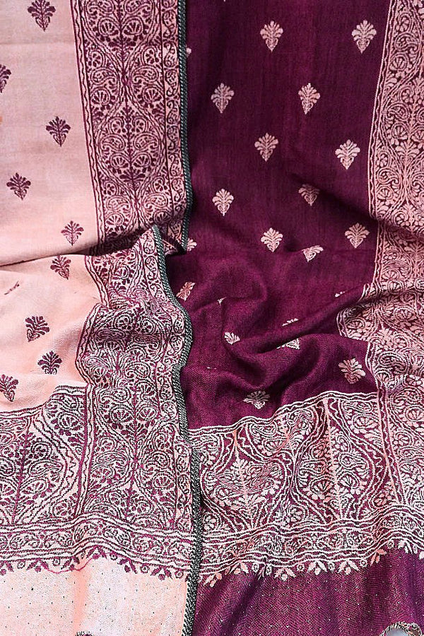 Eșarfă reversibilă mov-burgundy Paisley oriental floral India