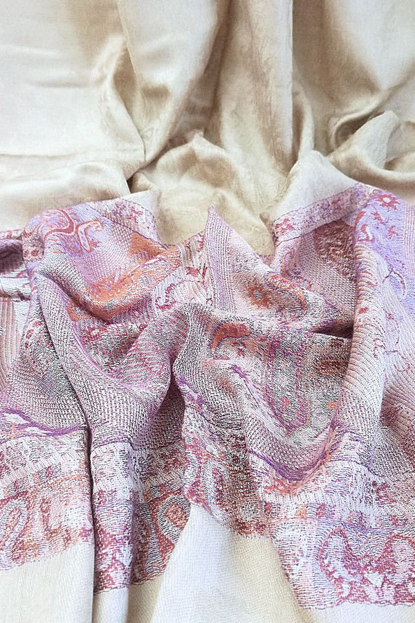 Esarfa Casmir reversibila bej Paisley oriental floral India