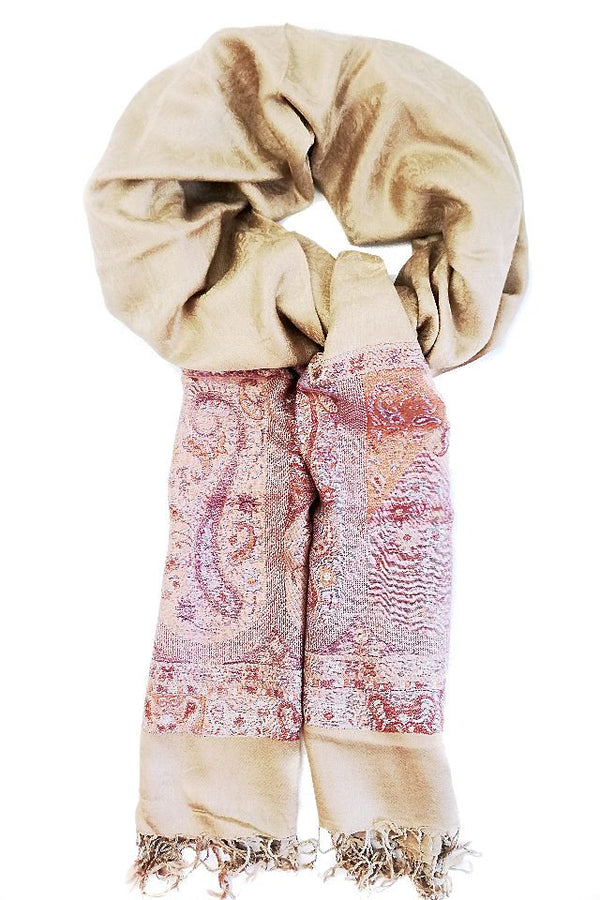 Esarfa Casmir reversibila bej Paisley oriental floral India