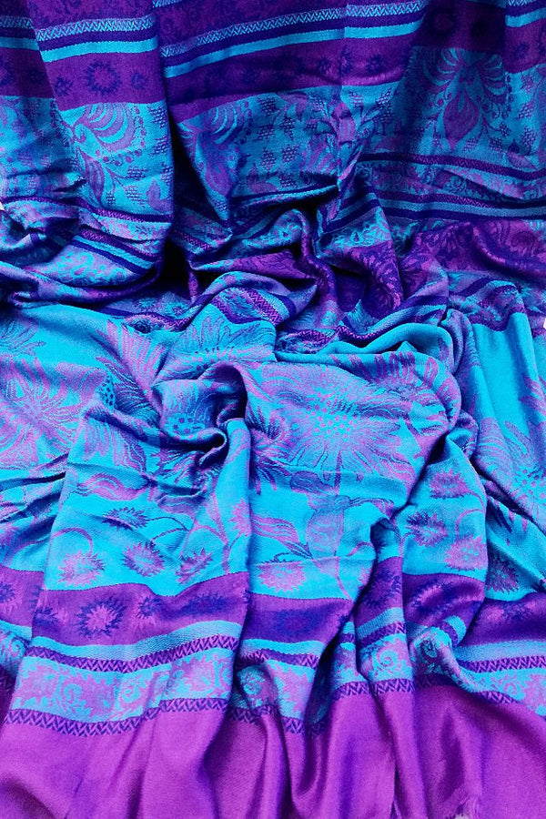 Eșarfă reversibilă turcoaz Paisley oriental floral India