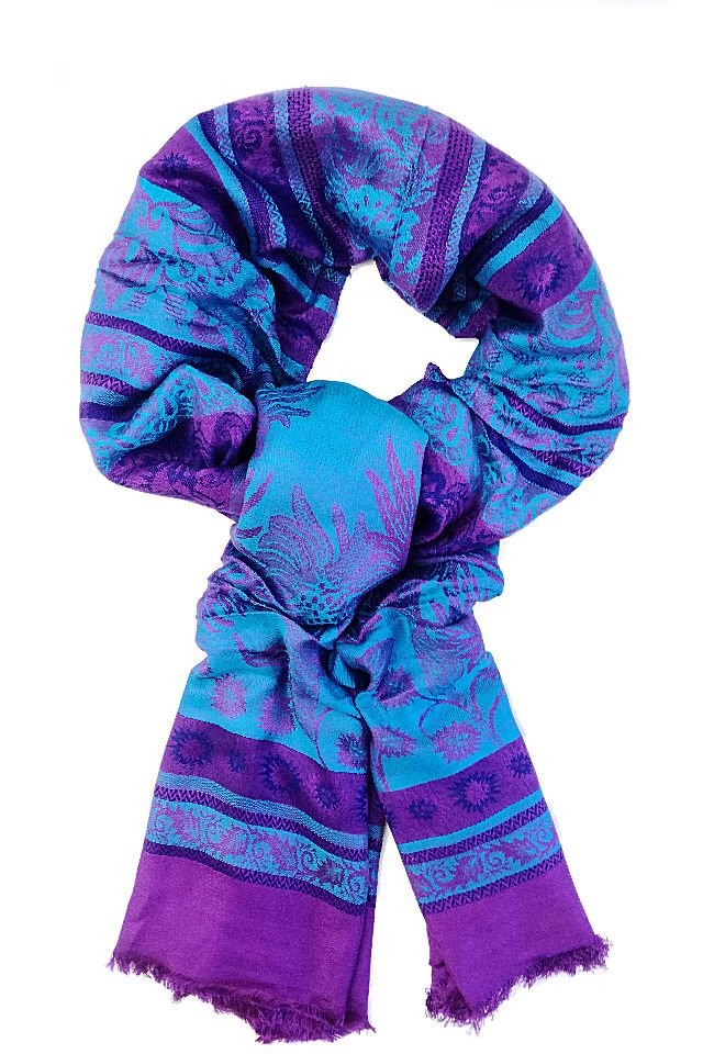 Eșarfă reversibilă turcoaz Paisley oriental floral India
