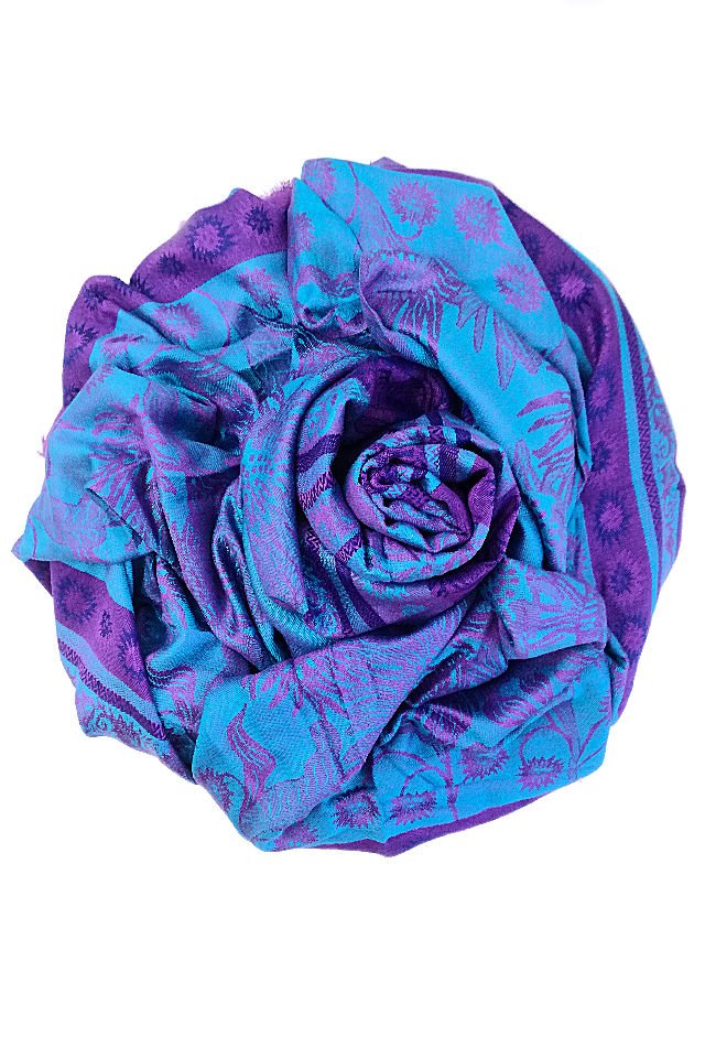 Eșarfă reversibilă turcoaz Paisley oriental floral India