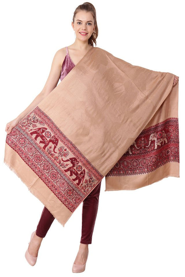 Eșarfă Cașmir reverse cu broderie jacquard, maro deschis